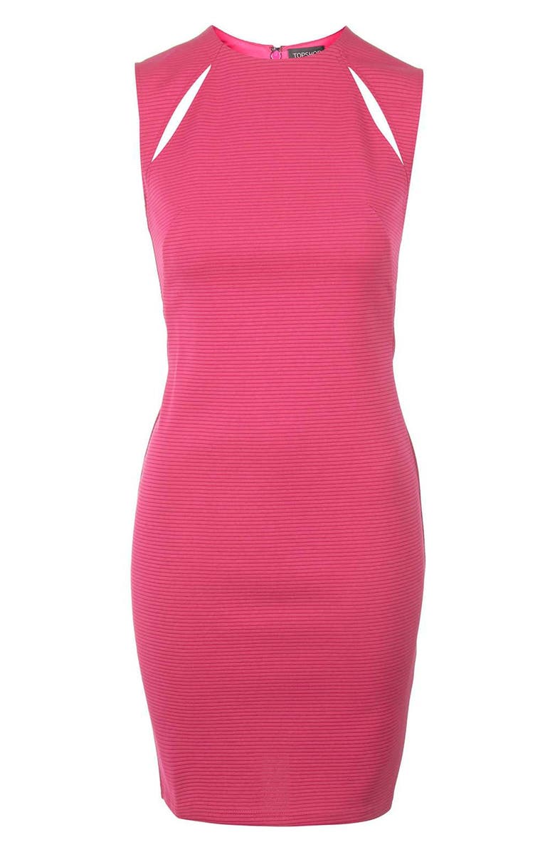 Topshop Ribbed Cutout Body-Con Dress, Alternate, color, Bright Pink