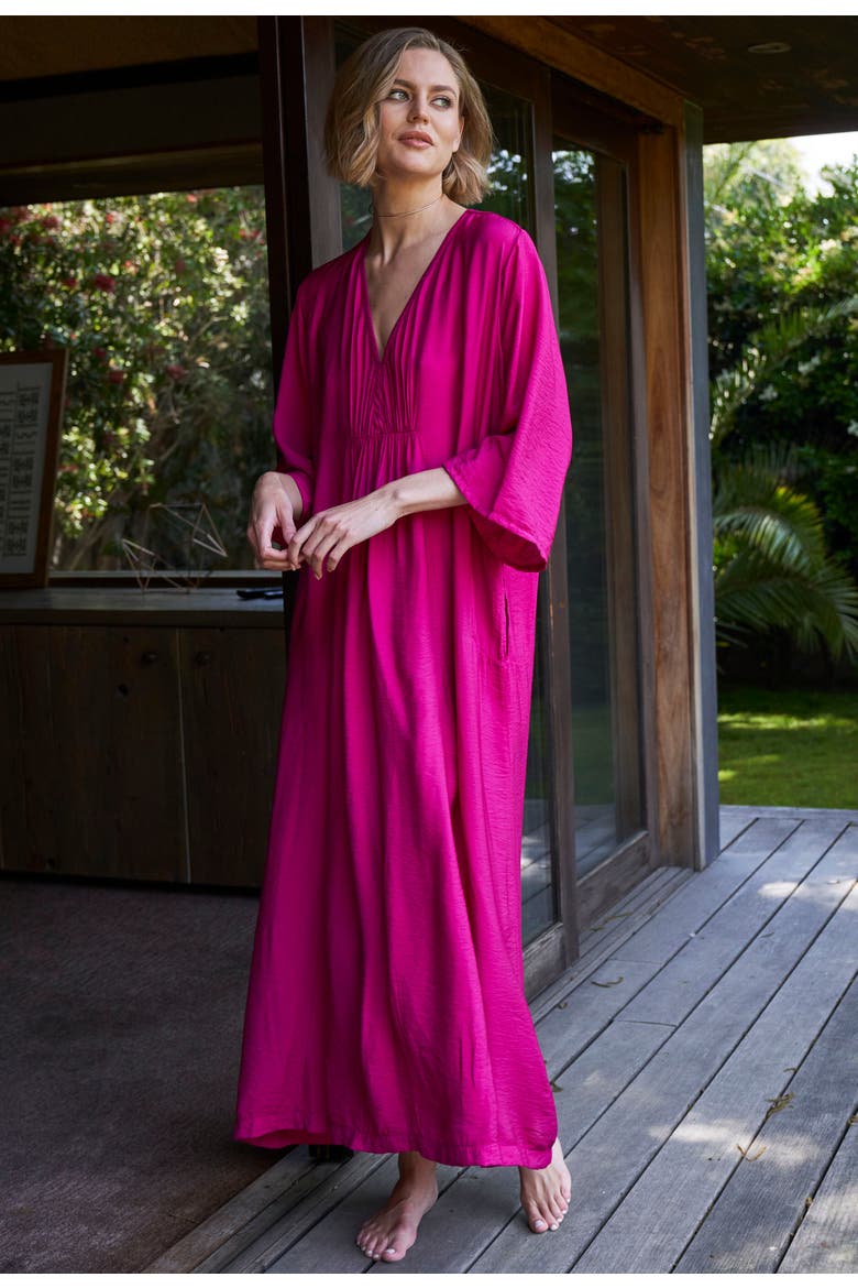 Cupro Rouched Front Caftan, Alternate, color, Fuchsia