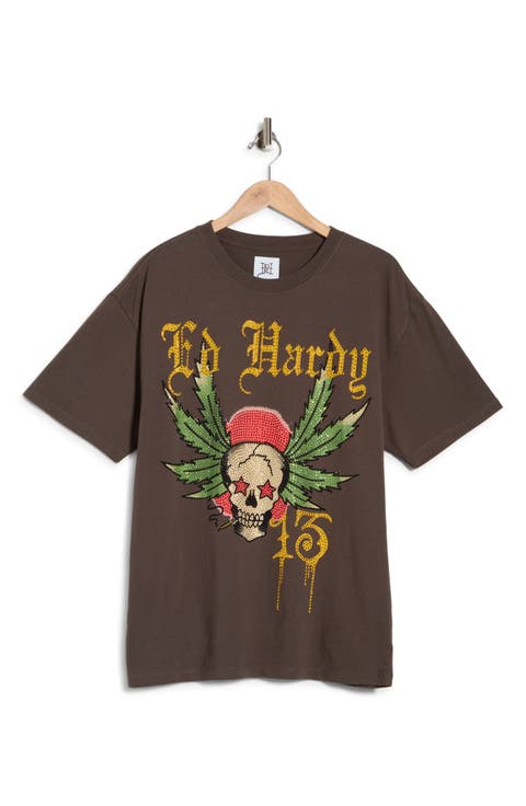 Rhinestone 13 Skull Boxy Graphic T-Shirt
