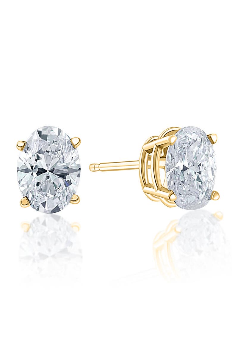 2 Ct Lab Grown Oval Shape Diamond Studs 14k Gold Earrings, Alternate, color, 14k Yellow Gold