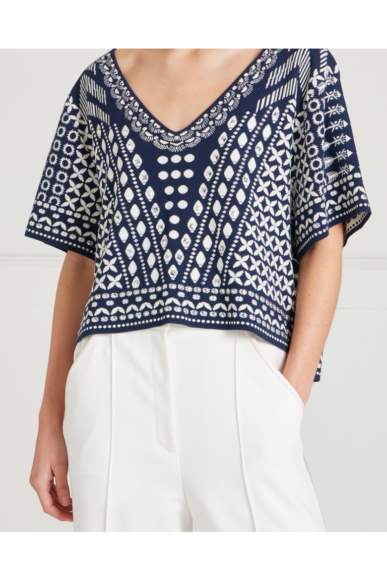 Tlalli Knit Top, Main, color, Navy Silver