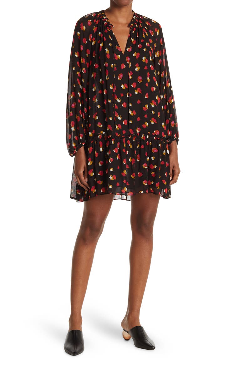 Split Neck Printed Woven Dress, Main, color, BLACK