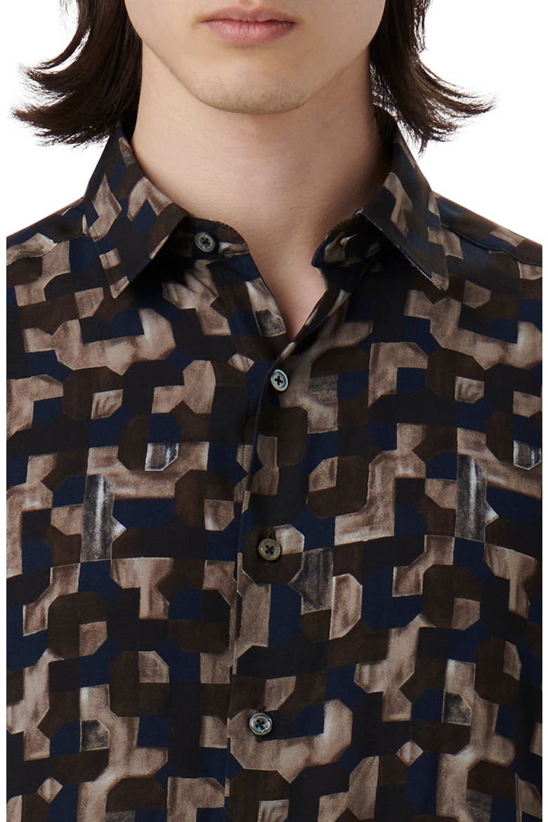 Julian Shaped Fit EcoVero™ Geo Print Button-Up Shirt, Alternate, color, CHESTNUT