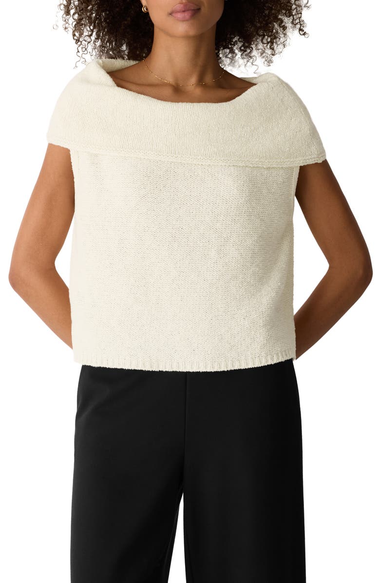 Eileen Fisher Cowl Neck Organic Cotton Blend Sweater, Main, color, Ecru