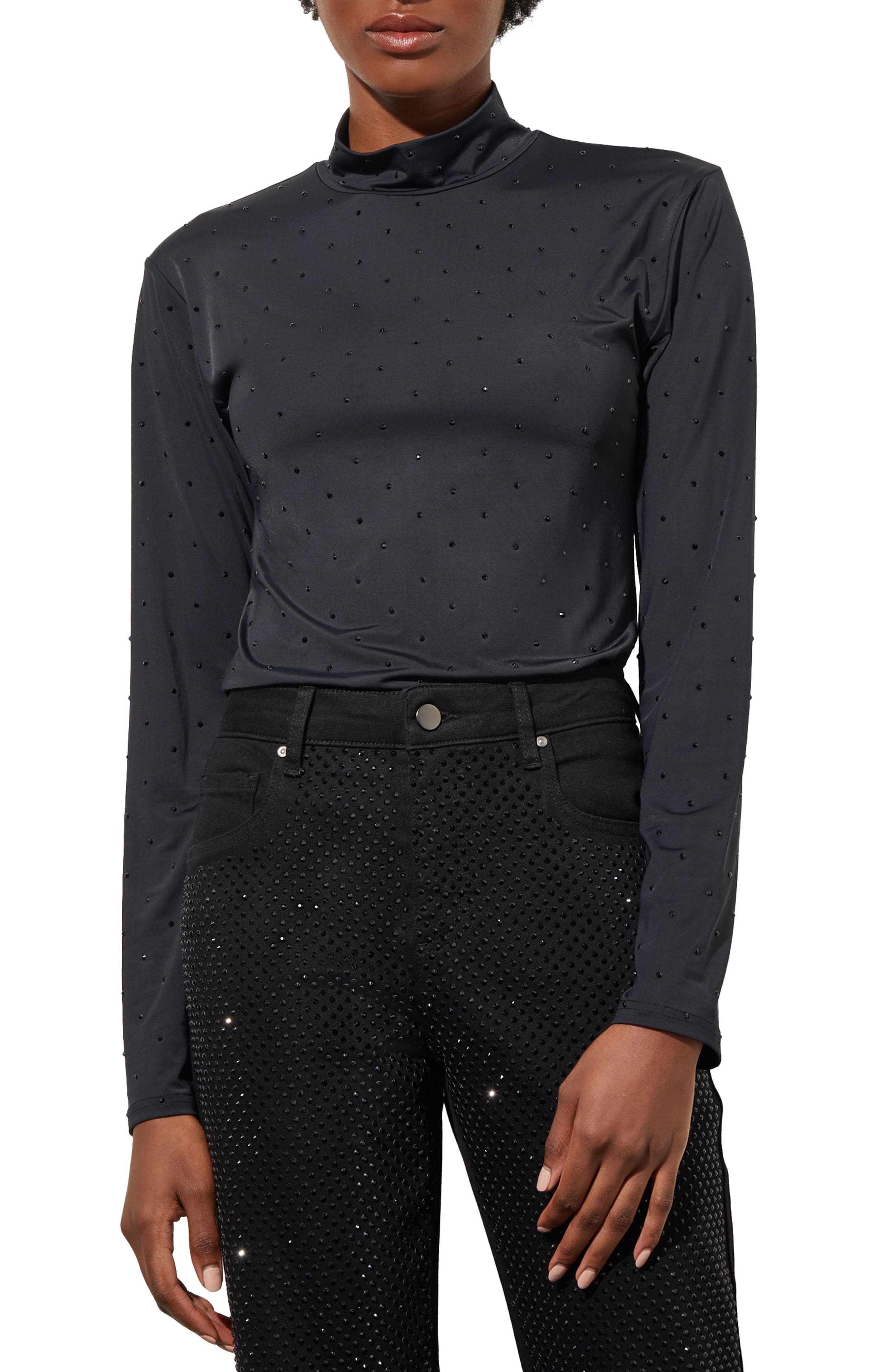 Crystal Detail Mock Neck Top