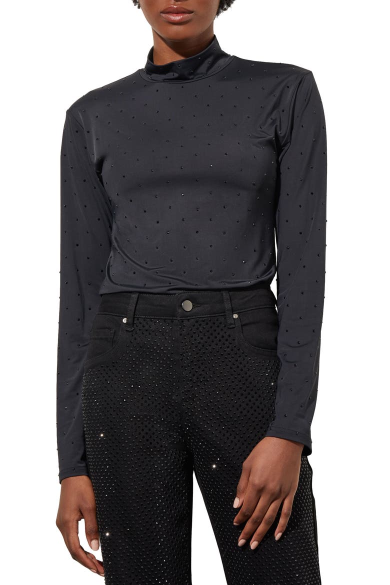 Crystal Detail Mock Neck Top, Main, color, BLACK