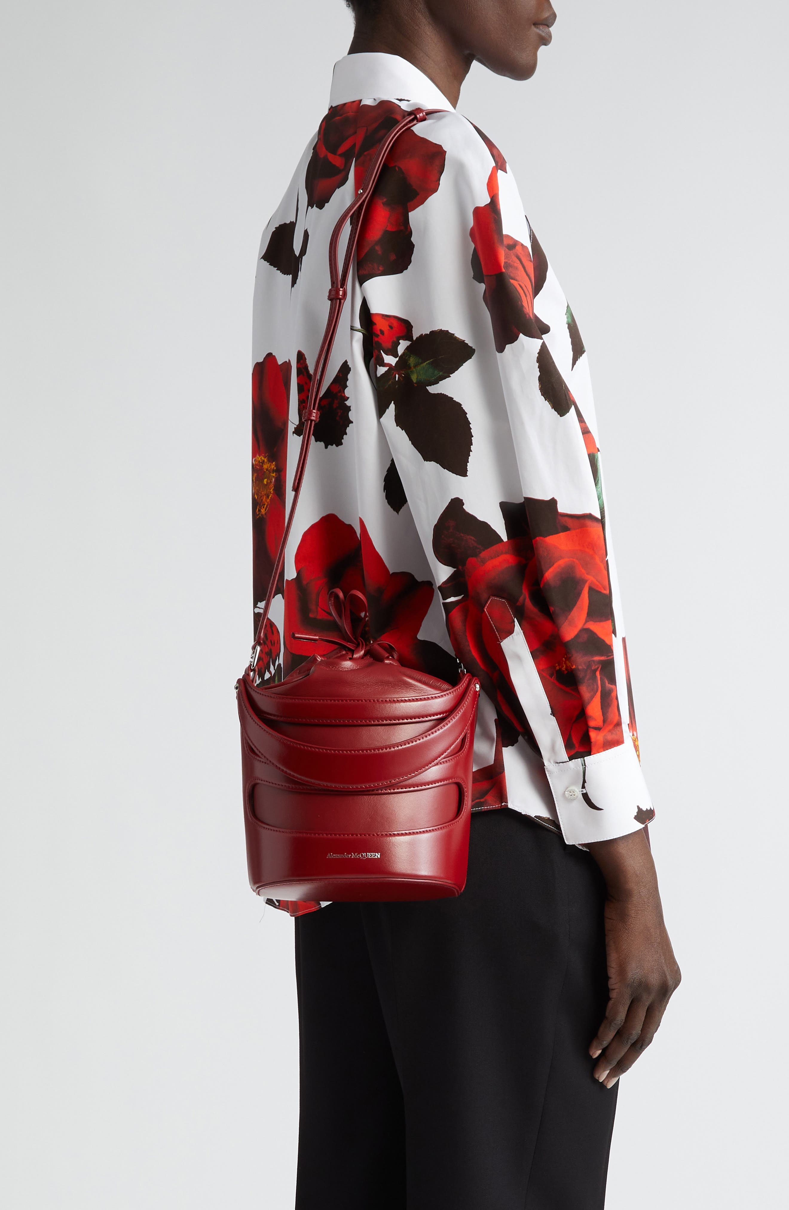 McQueen The Rise Leather Bucket Bag, Alternate, color, 