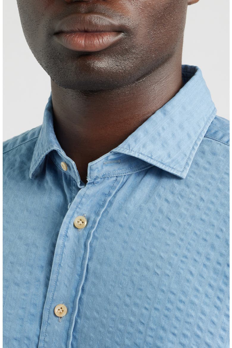 Crinkle Stripe Cotton Denim Button-Up Shirt, Alternate, color, MEDIUM BLUE