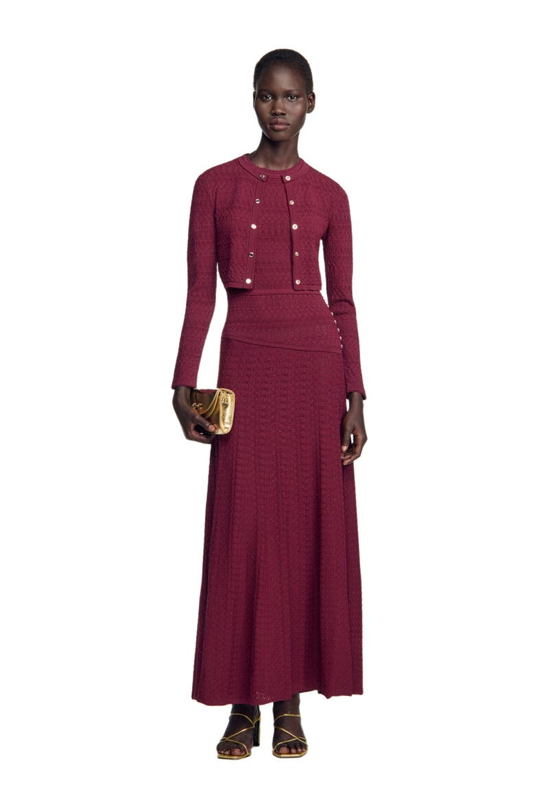 Cropped pointelle knit cardigan, Alternate, color, Bordeaux