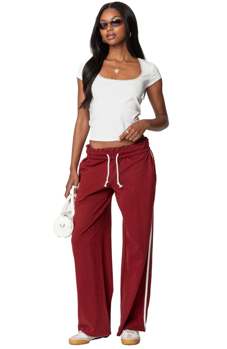 EDIKTED Chance Fold Over Sweatpants, Alternate, color, Burgundy
