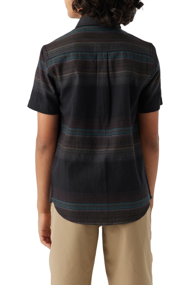 Kids' Seafaring Stripe Short Sleeve Organic Cotton Button-Up Shirt, Alternate, color, BLACK