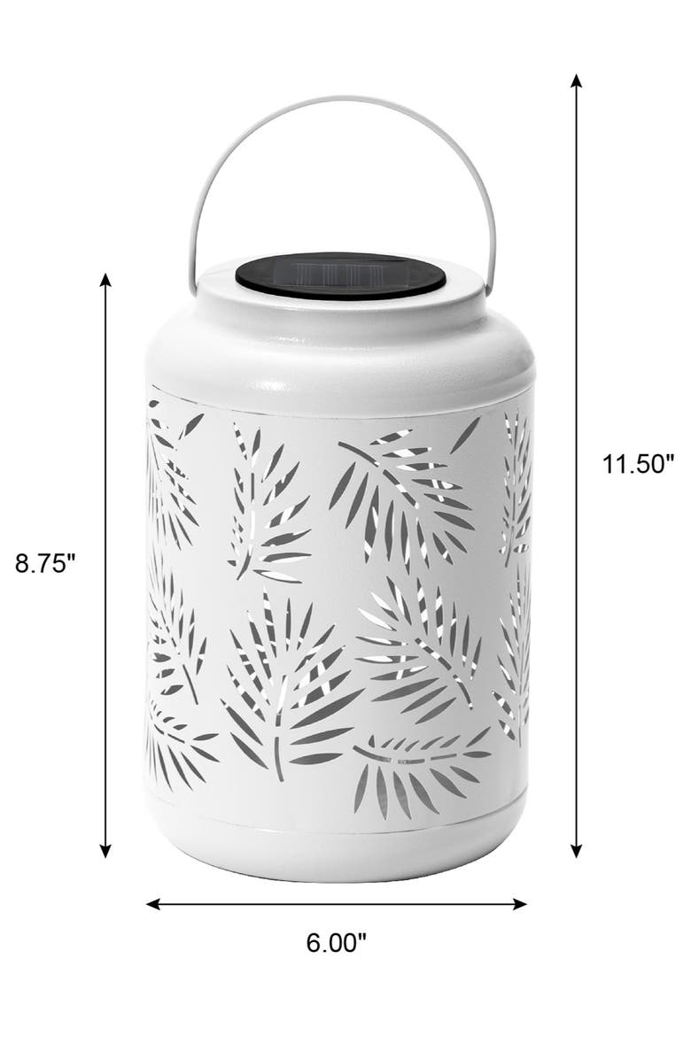 Glitzhome Metal Cutout Leaf Solar Powered Outdoor Hanging Lantern with LED Light, Alternate, color, White