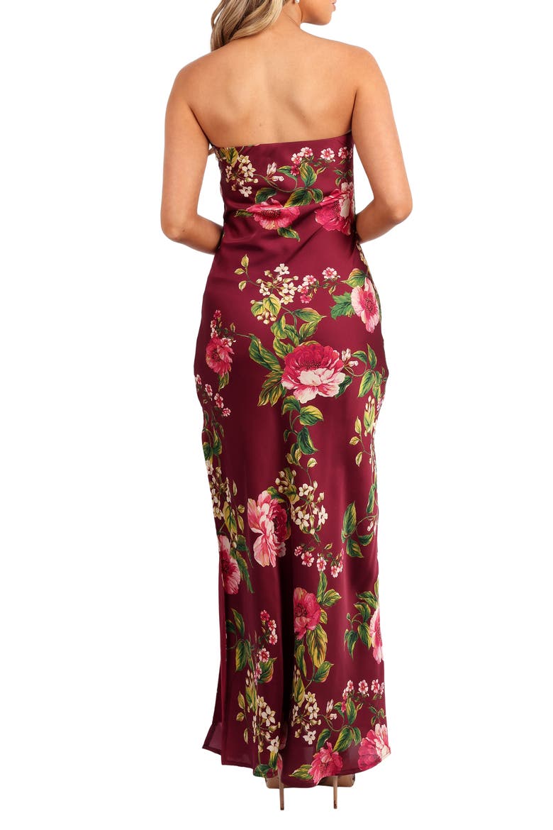 Bryden Strapless Satin Maxi Dress, Alternate, color, BURGUNDY FLORAL