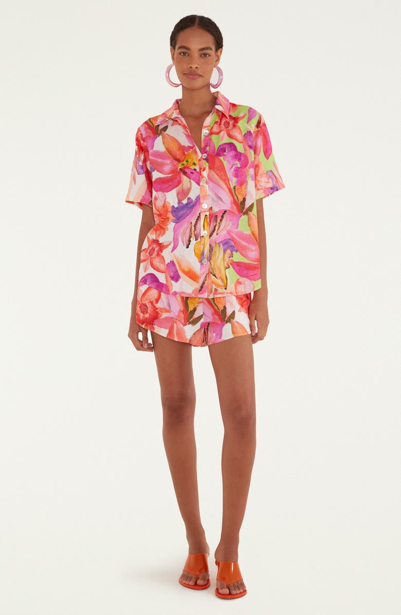 FARM Rio Artsy Flora Button-Up Shirt, Alternate, color, Artsy Flora Off-Whit