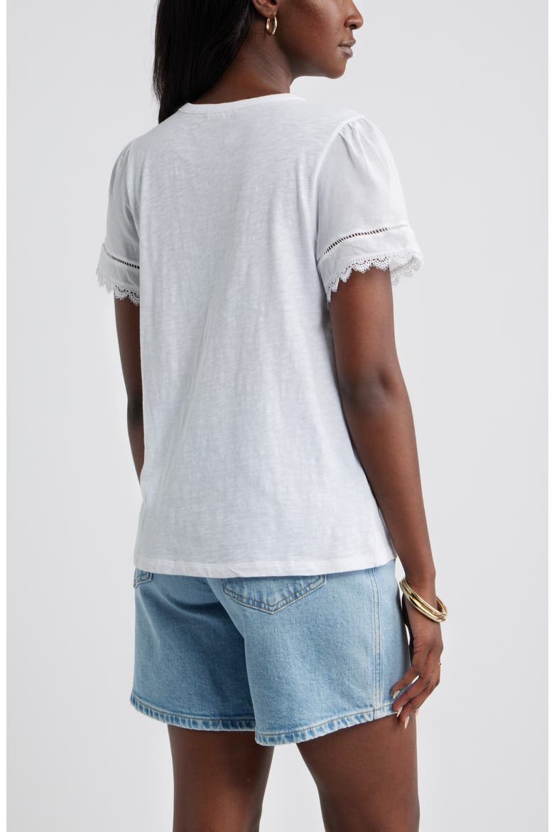 Mixed Media Lace Trim T-Shirt, Alternate, color, WHITE