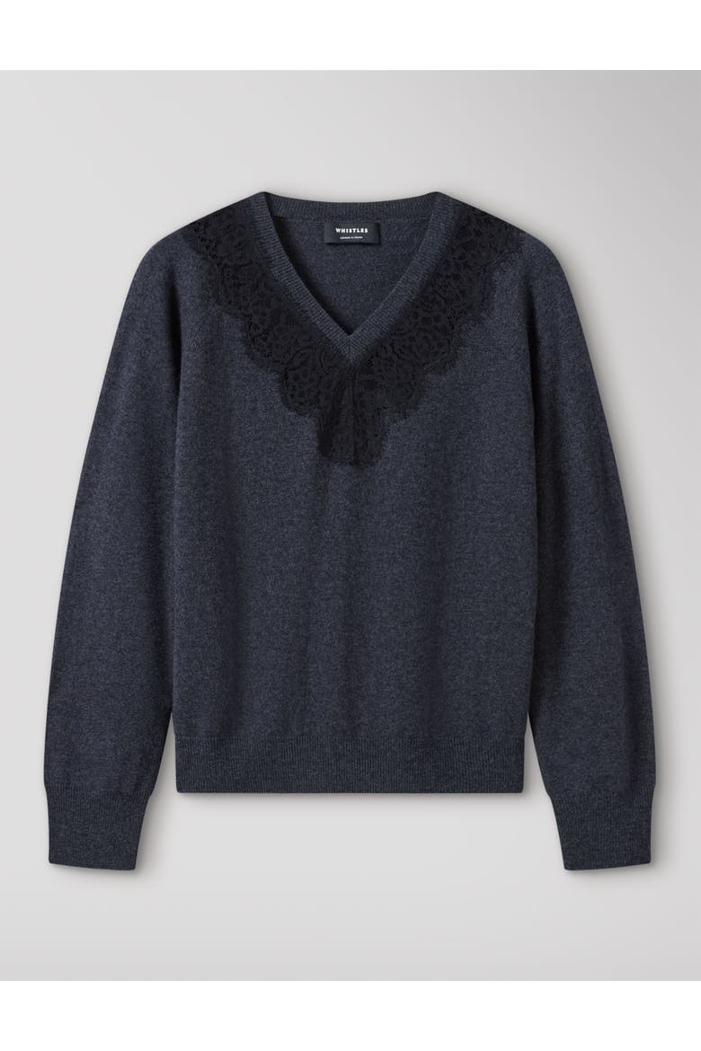 Wool Mix Lace Trim Knit Sweater, Alternate, color, Dark Grey