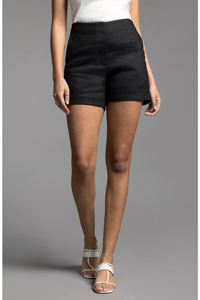 Luna Linen Blend Shorts, Alternate, color, BLACK