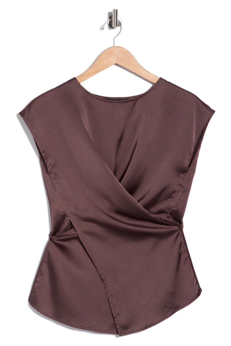 Cross Front Satin Top, Alternate, color, BROWN