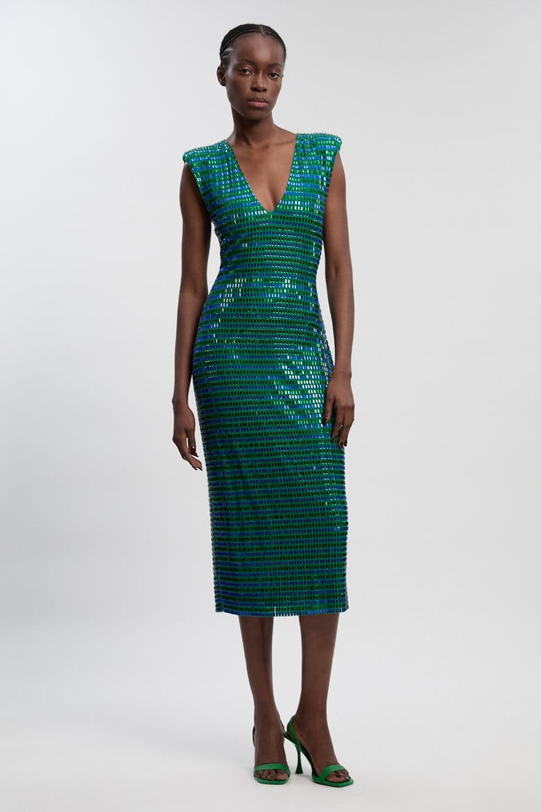 Plunge V-Neck Sleeveless Midi Dress, Main, color, Multi