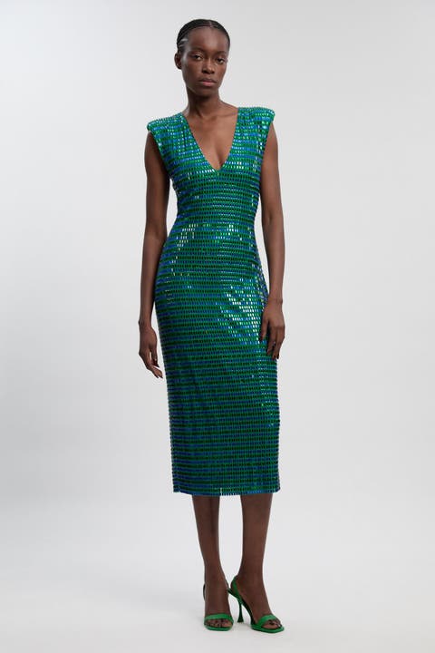 Plunge V-Neck Sleeveless Midi Dress