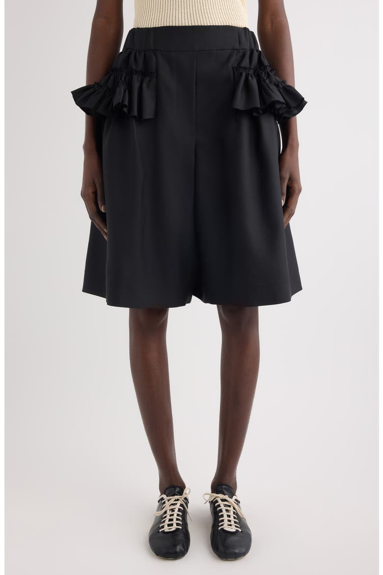 Pacuna Rounded Wool & Silk Shorts, Main, color, BLACK