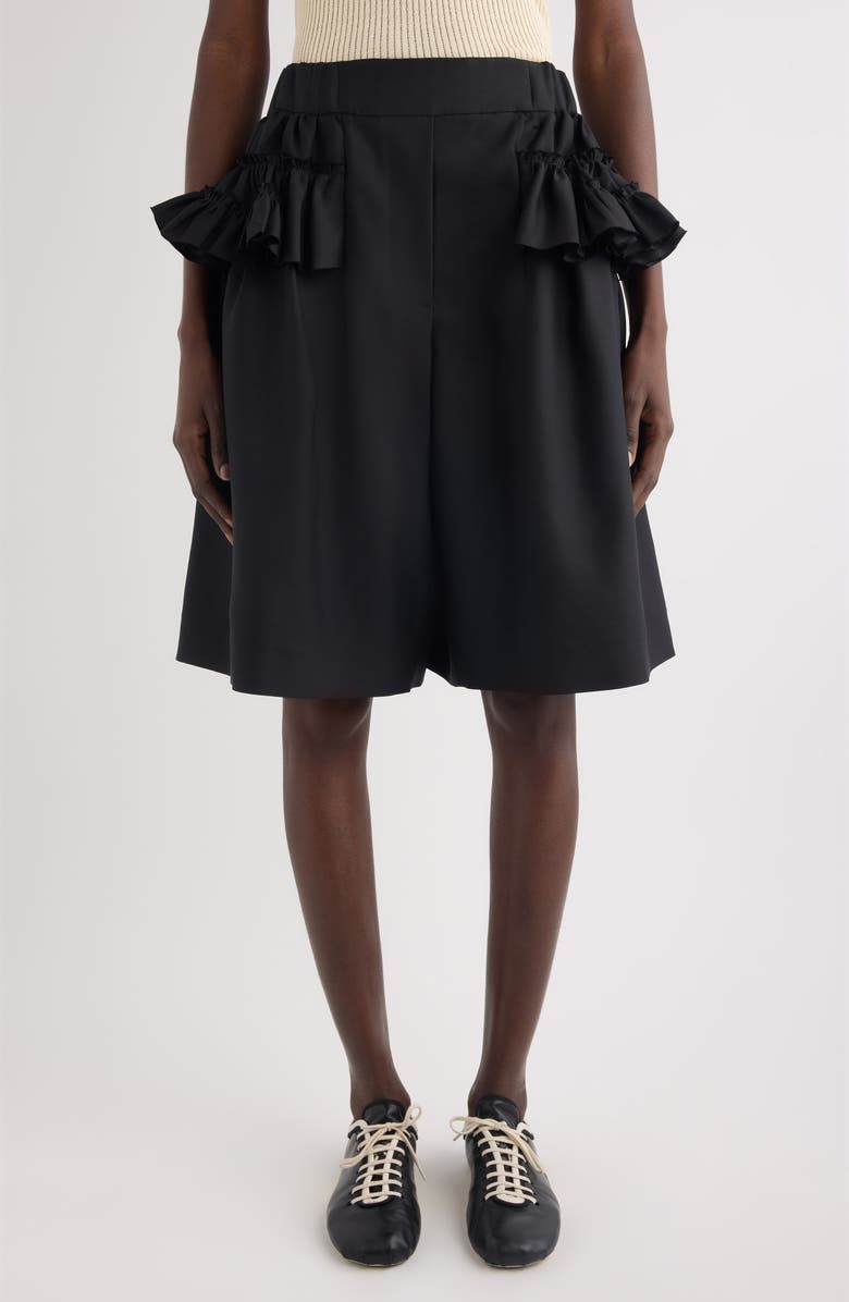 Dries Van Noten Pacuna Rounded Wool & Silk Shorts, Main, color, Black