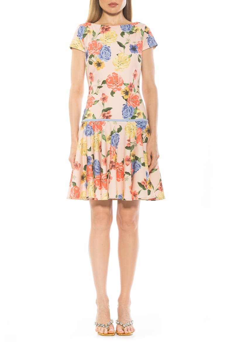 Drop Waist Dress, Main, color, SAND FLORAL