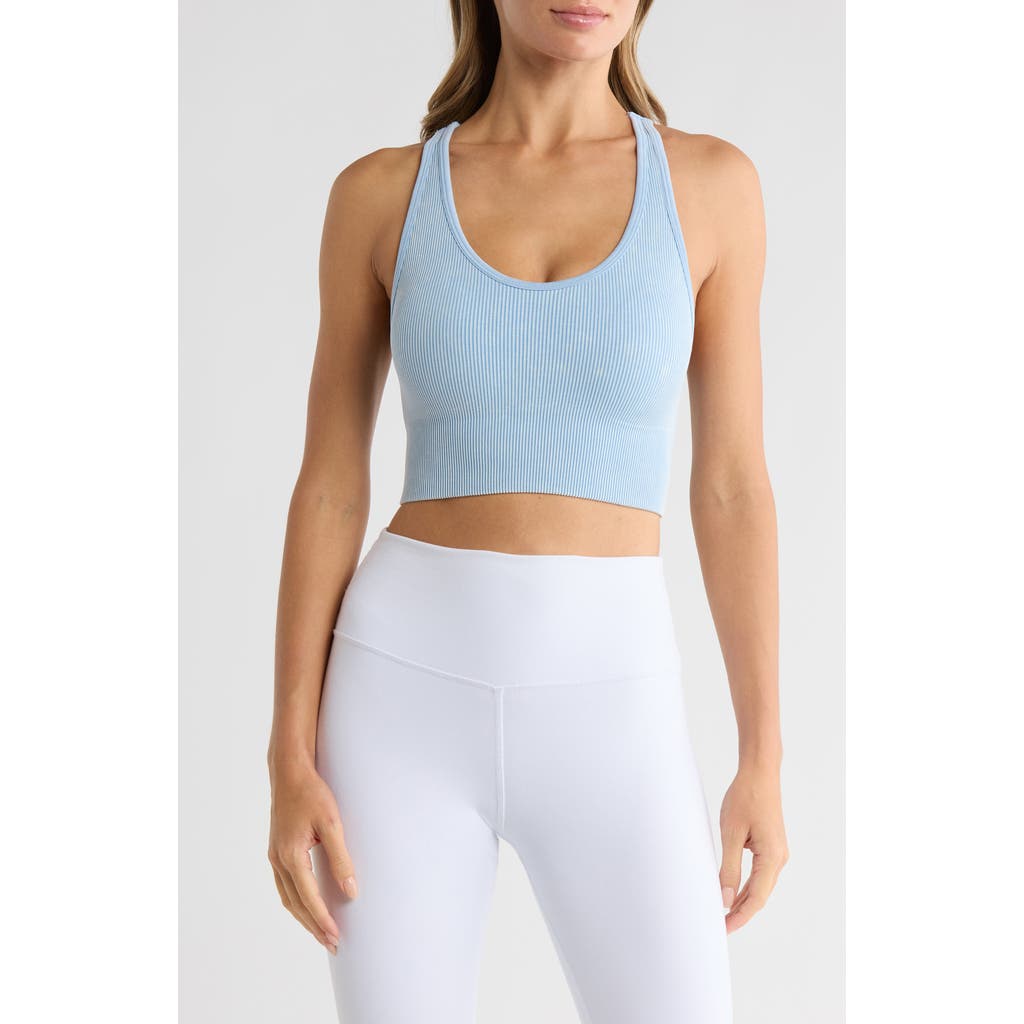Yogalicious Stone Wash Rib Seamless Day Sports Bra In Blue