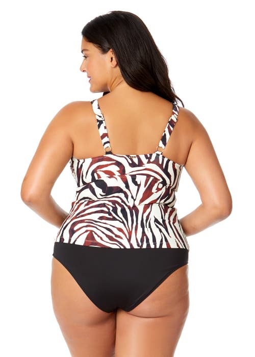 Anne Cole Plus Plus Tiger Dance Ring Front Tankini Swim Top In Tiger Dance