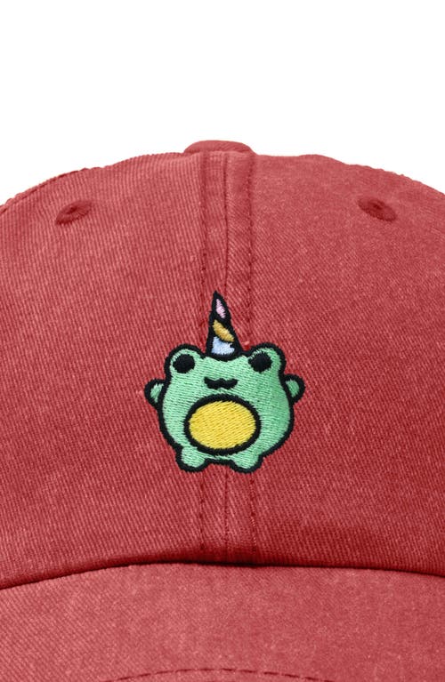 Dalix Froggy Unicorn Embroidered Cap In Washed Red