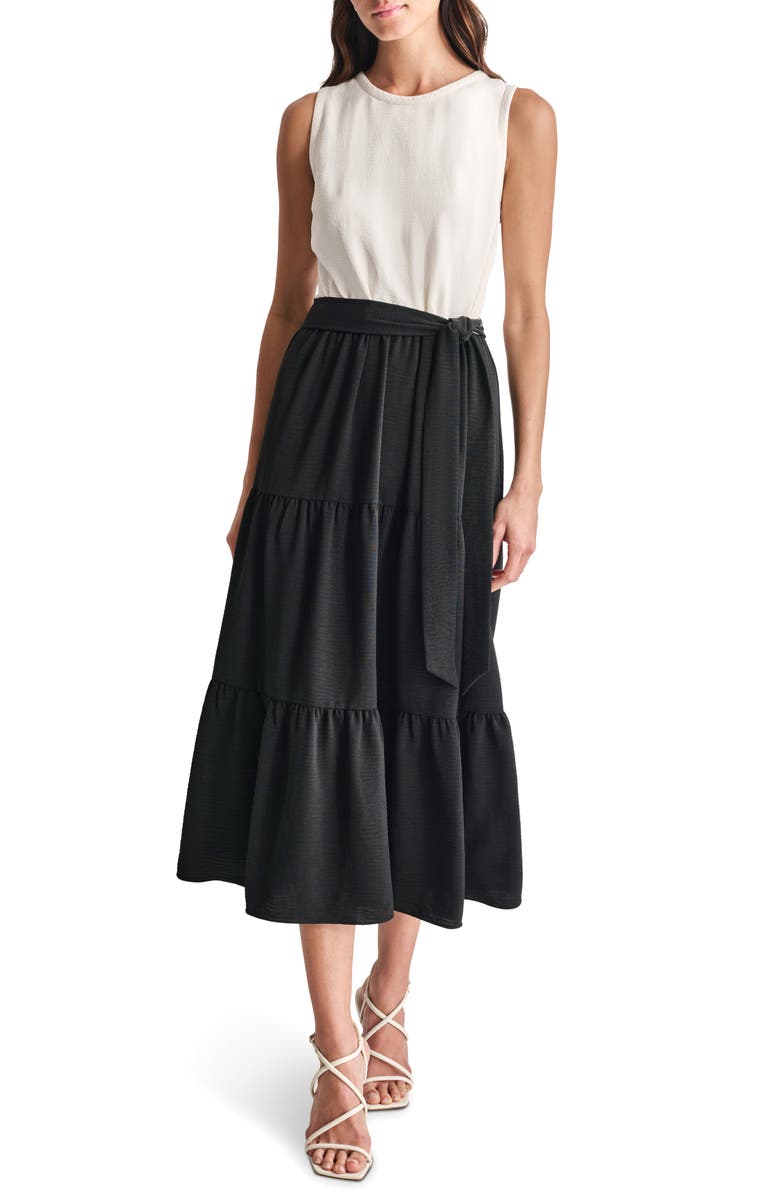 DKNY Colorblock Tiered Midi Dress, Main, color, 