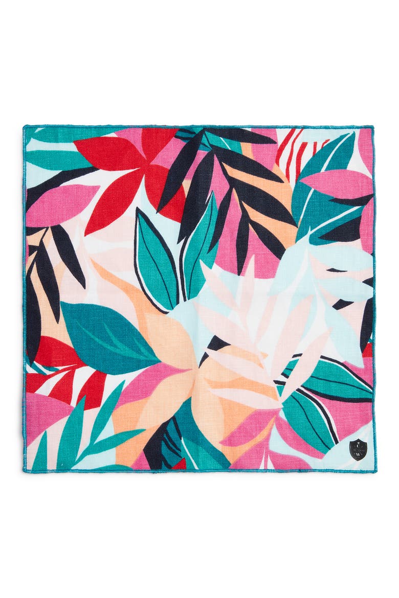 Floral Linen Pocket Square, Alternate, color, TEAL