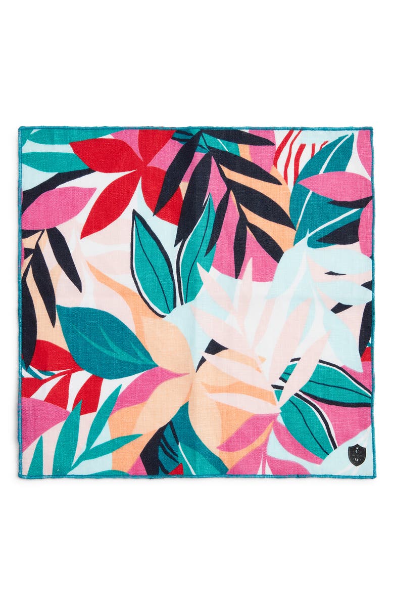 CLIFTON WILSON Floral Linen Pocket Square, Alternate, color, Teal