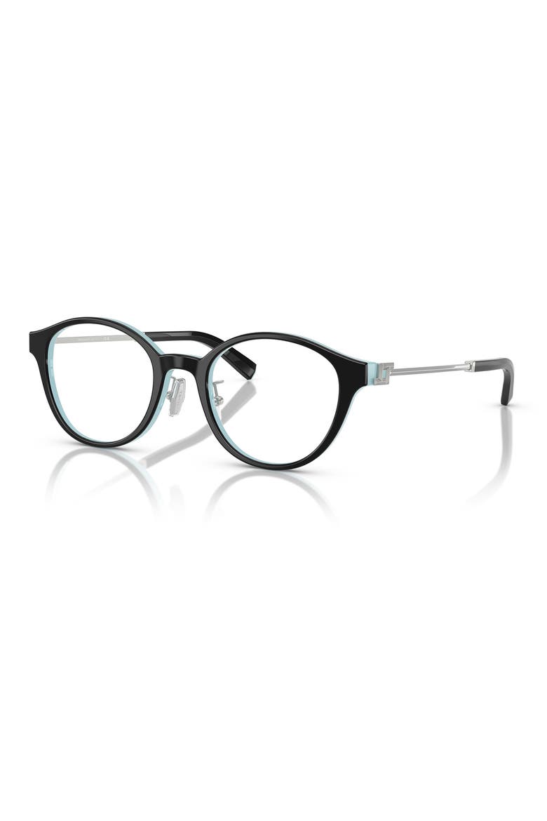 48mm Round Optical Glasses, Alternate, color, BLACK ON TIFFANY BLUE