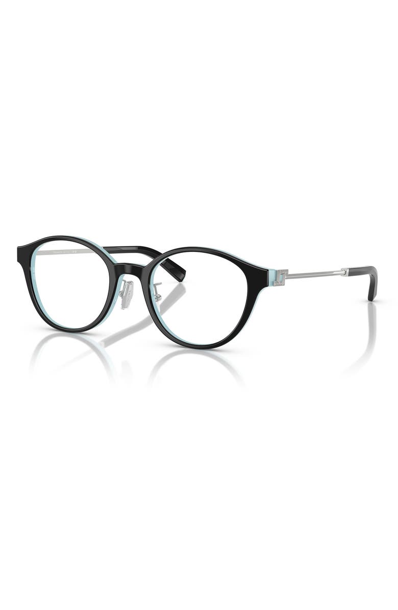 Tiffany & Co. 48mm Round Optical Glasses, Alternate, color, Black On Tiffany Blue