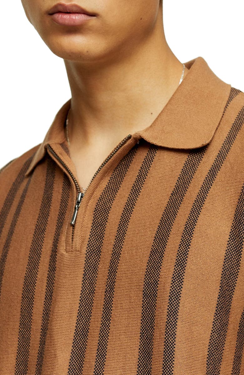 Topman Stripe Long Sleeve Zip Polo, Alternate, color,
