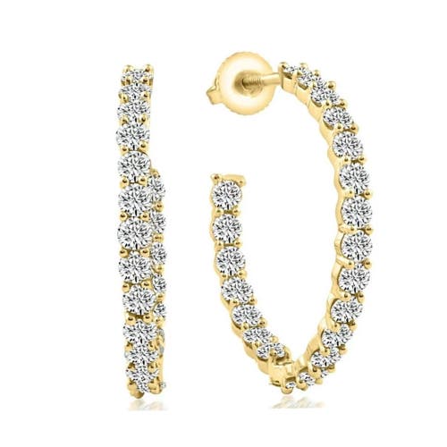 Bliss Diamond 2 1/4ct Diamond Inside Outside Hoops 10k Or Gold Earrings 1" Tall In Yellow Gold