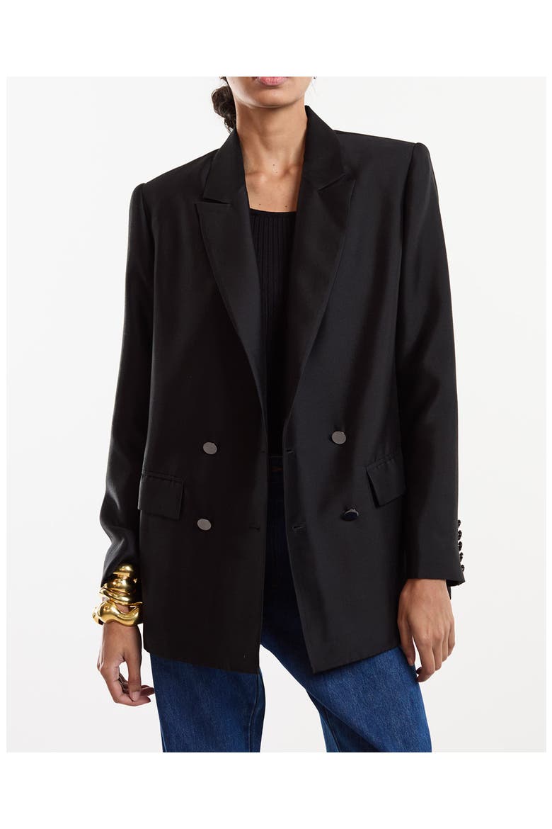 Silk Wool Double Breasted Blazer, Main, color, Black