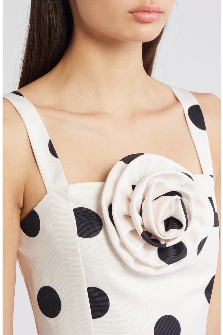 Polka Dot Rosette Detail Cocktail Minidress, Alternate, color, IVORY/ BLACK