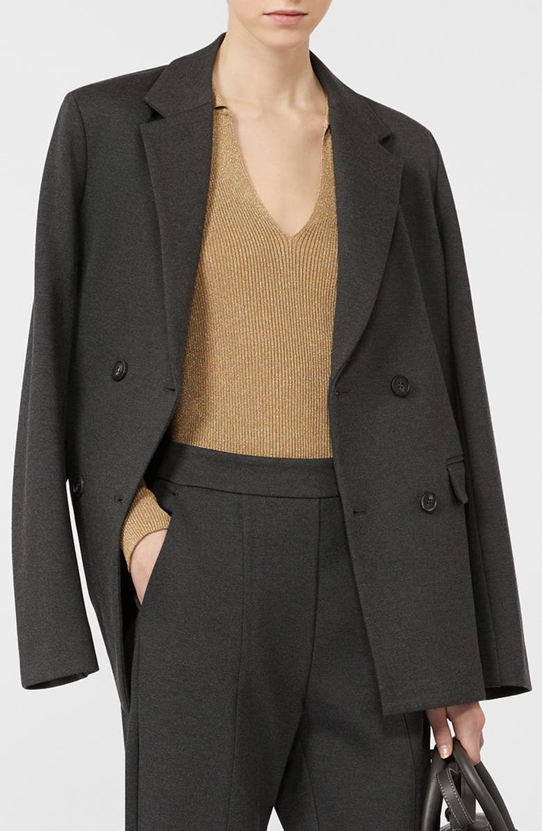 MM by Max Mara Virgus Double Breasted Jersey Blazer, Alternate, color, Dark Grey