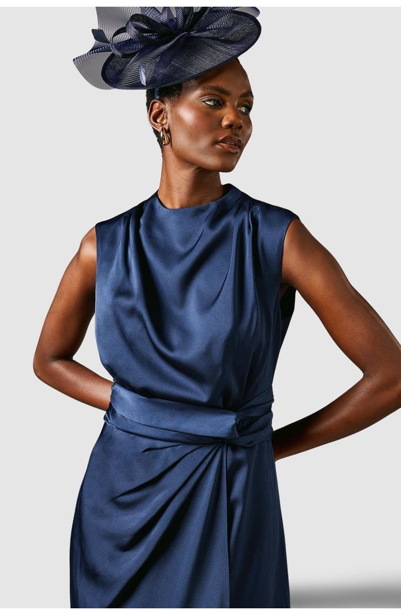 Coast Satin Twist Waist Midi Dress, Alternate, color, Navy