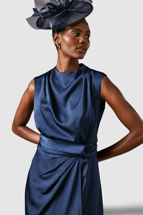 Coast Satin Twist Waist Midi Dress In Blue