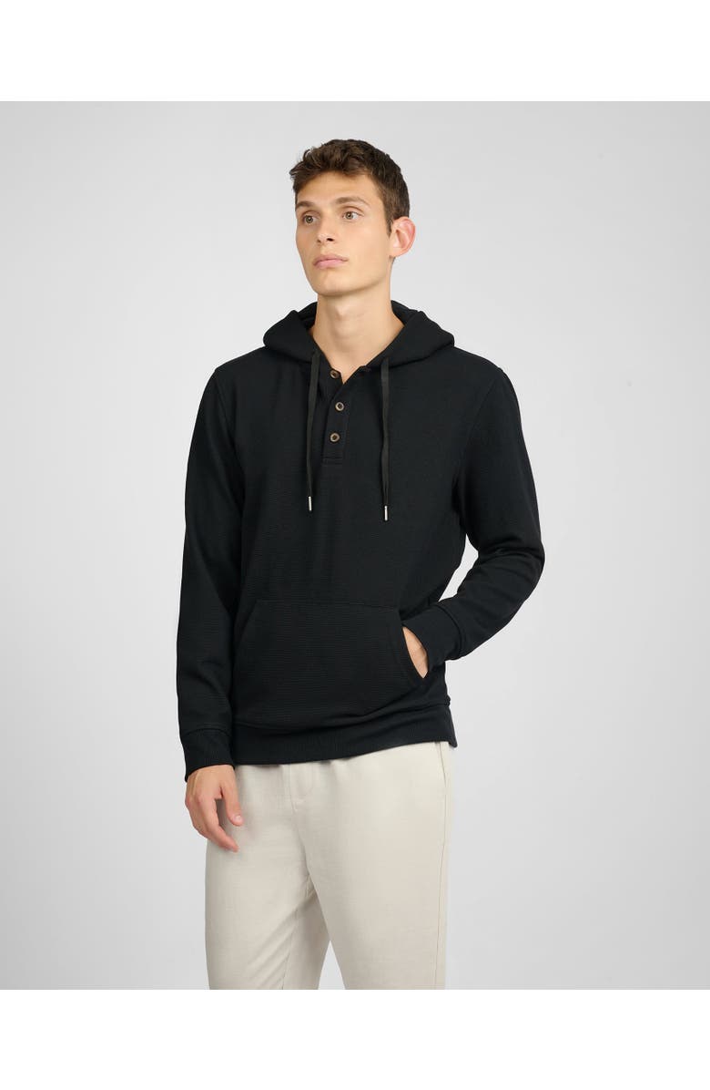 Onia Waffle Half Button Hoodie, Main, color, Black