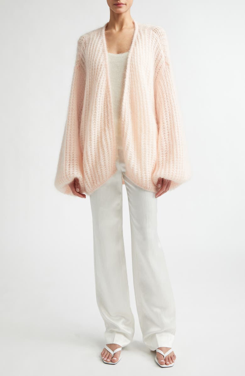 TOTEME Puff Mohair & Wool Blend Open Stitch Cardigan, Alternate, color, Bloom