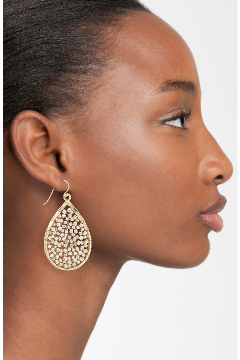 Beaded Teardrop Earrings, Alternate, color, GOLD/ SILVER