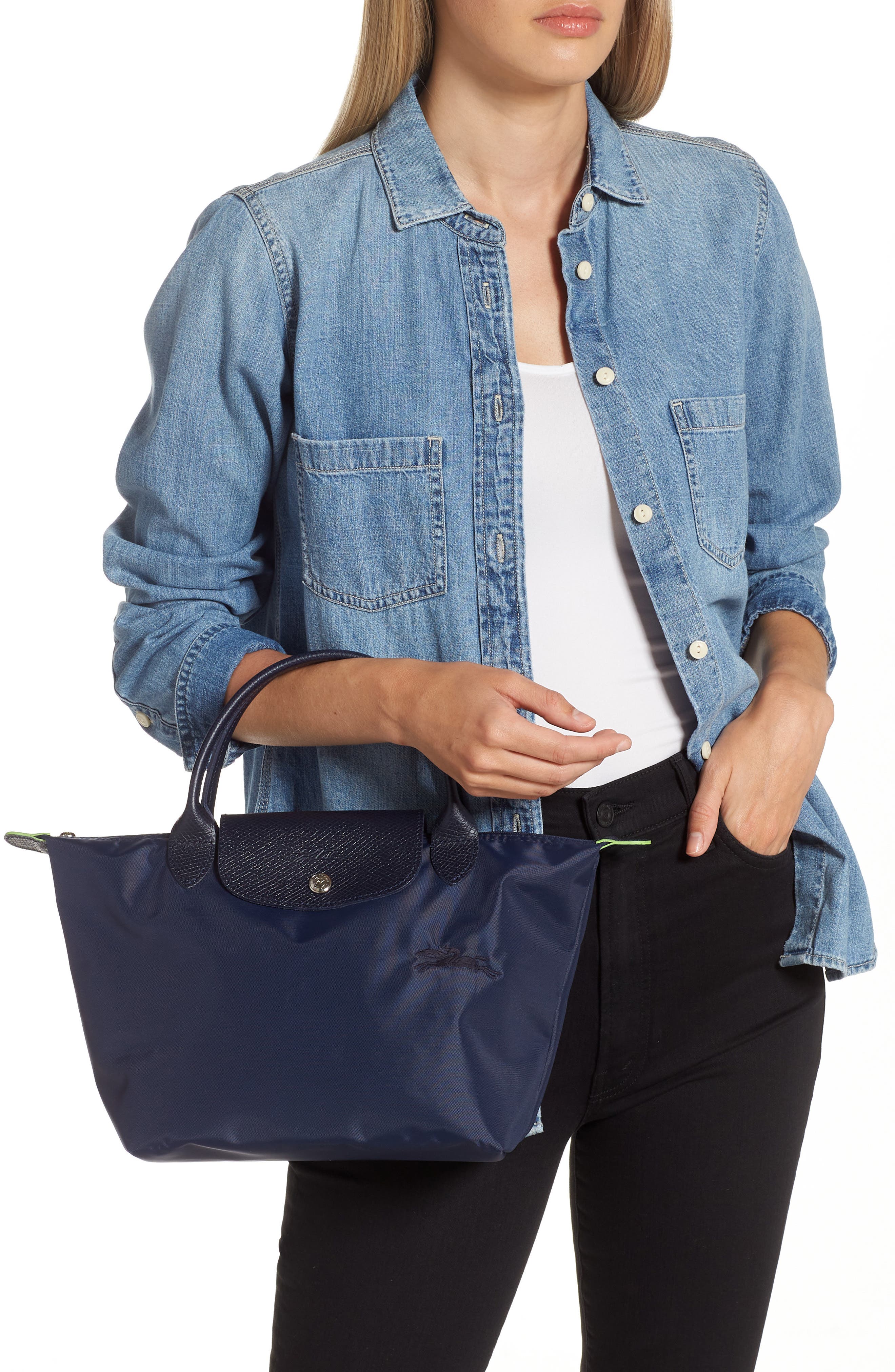 Le Pliage Green Recycled Canvas Top Handle Bag, Alternate, color, MARINE