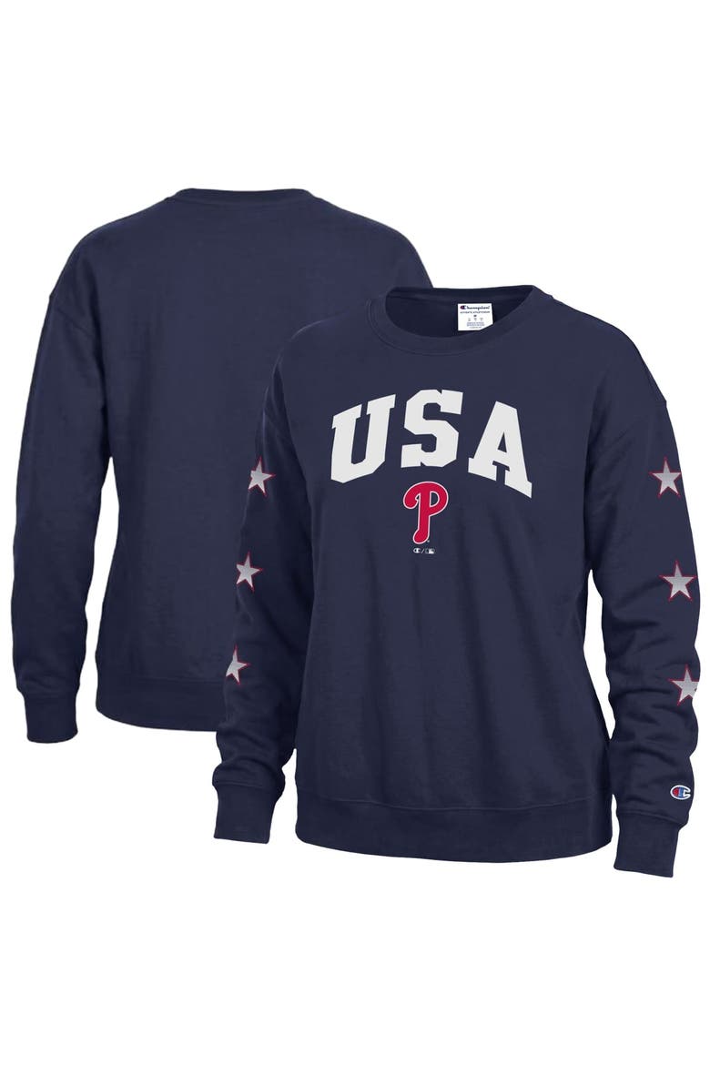Women's Champion  Navy Philadelphia Phillies Americana Fleece Crewneck Sweatshirt, Main, color, Navy