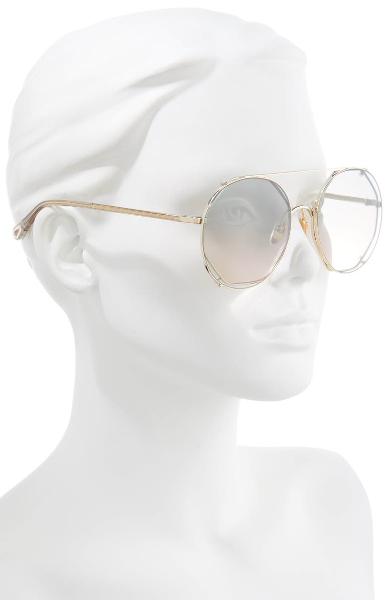 Chloé 57mm Octagonal Sunglasses with Clip-On Aviator Lenses, Alternate, color,