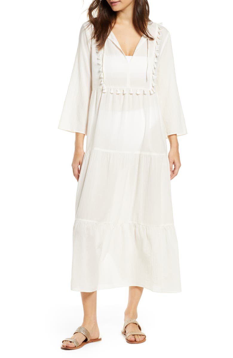 Madewell Tiered Cover-Up Caftan Dress, Main, color, 