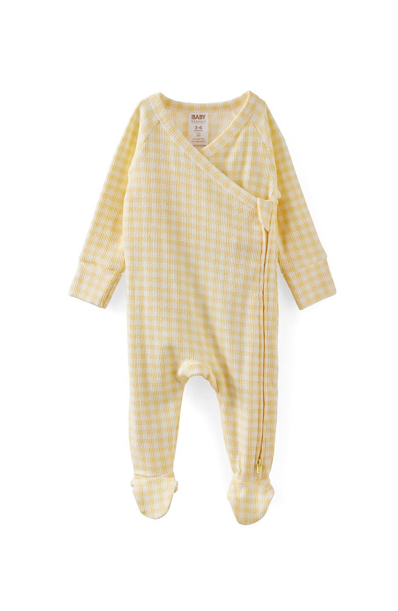 Cotton On Kids Organic Pointelle Cross Over Zip All In One, Main, color, Lemon Squash Gingham